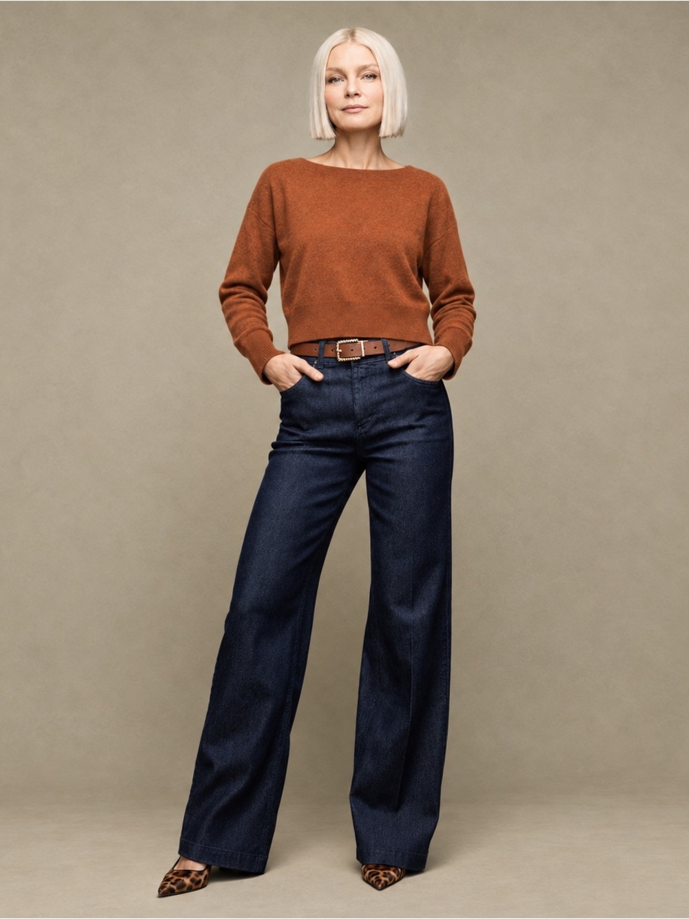 Autumn Cashmere Rust Brown Boat Neck Cropped Long Sleeve Pullover Sweater SMALL